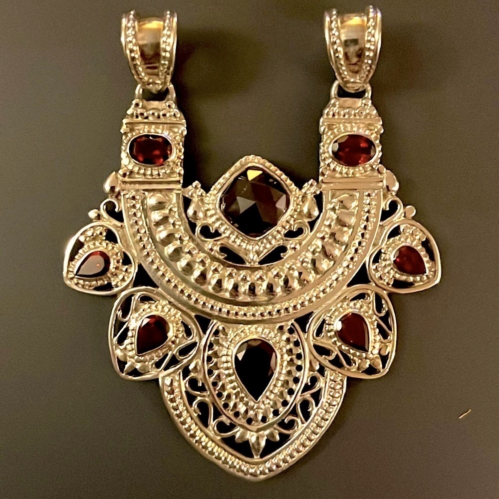 Sterling Shield Pendant With Bezel-Set Ruby Gemst… - image 1